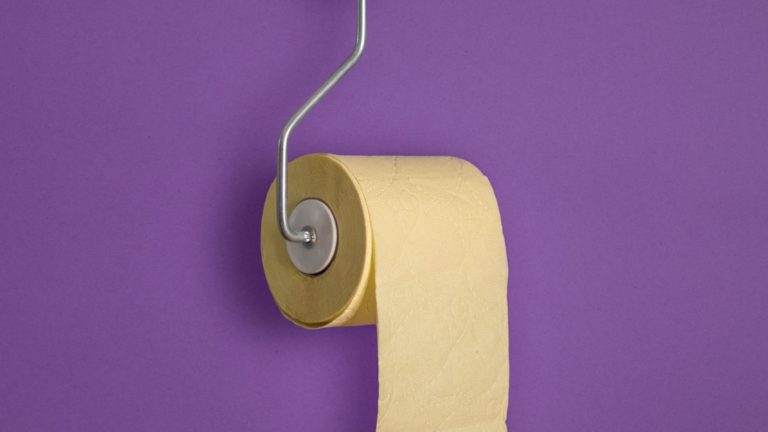 white toilet paper roll on green wall