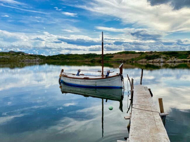 blue and white boat on dock during daytime