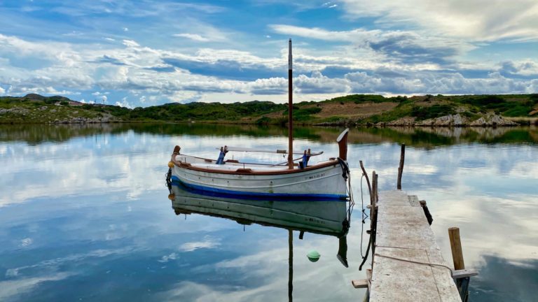 blue and white boat on dock during daytime